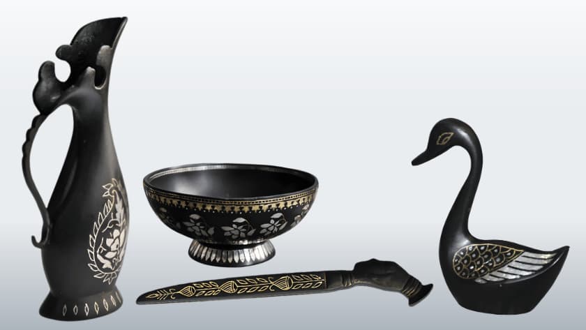bidriware-vase-bowl-cutter-swan Bidriware vase, bowl, cutter, and swan